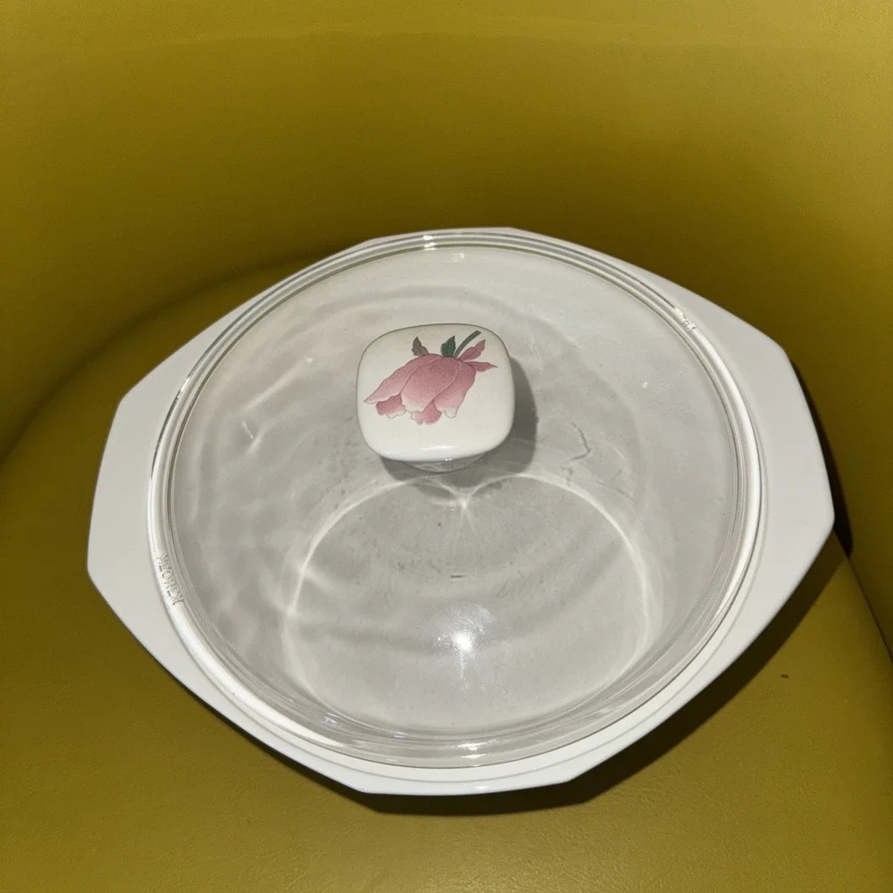 Vtg Mikasa Covered Casserole Dish Fire & Ice Silk Flowers 2 Qt. Pristine W/lid